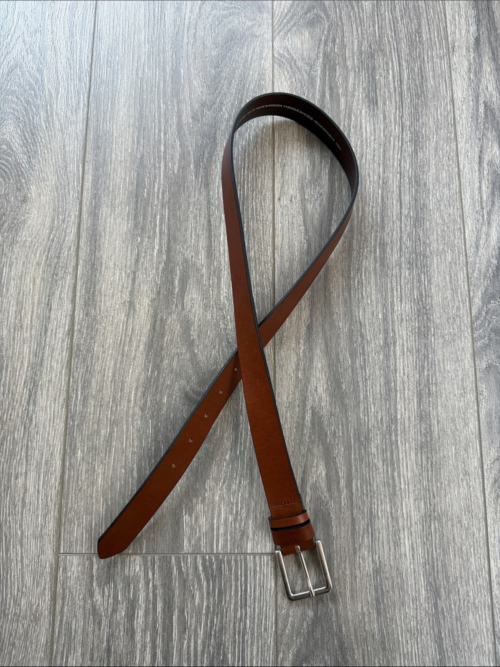 H&M - Men's Cognac Brown Genuine Leather Belt with Silver Buckle